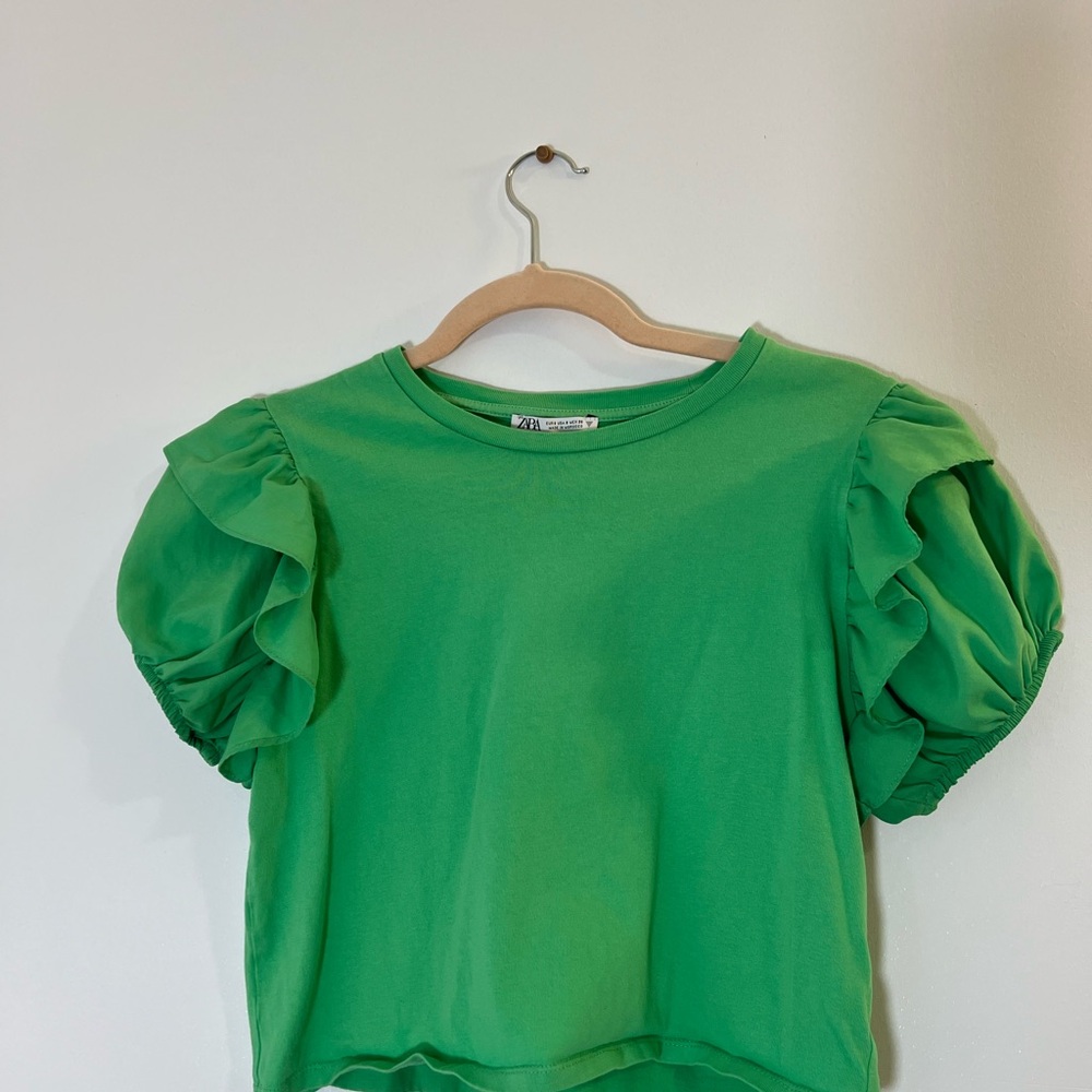 Green Ruffle Sleeve Top